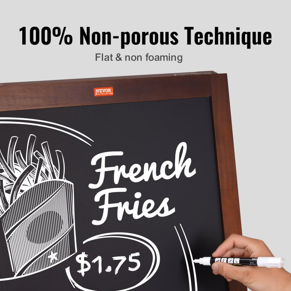 A Frame Chalkboard Sign, Double-Sided Sidewalk Signs, Freestanding Vintage Wooden Chalk Board with Chalks & Magnetic Eraser, Rustic Brown Outdoor Sandwich Board, 20"x40", Kitchen Home Wedding