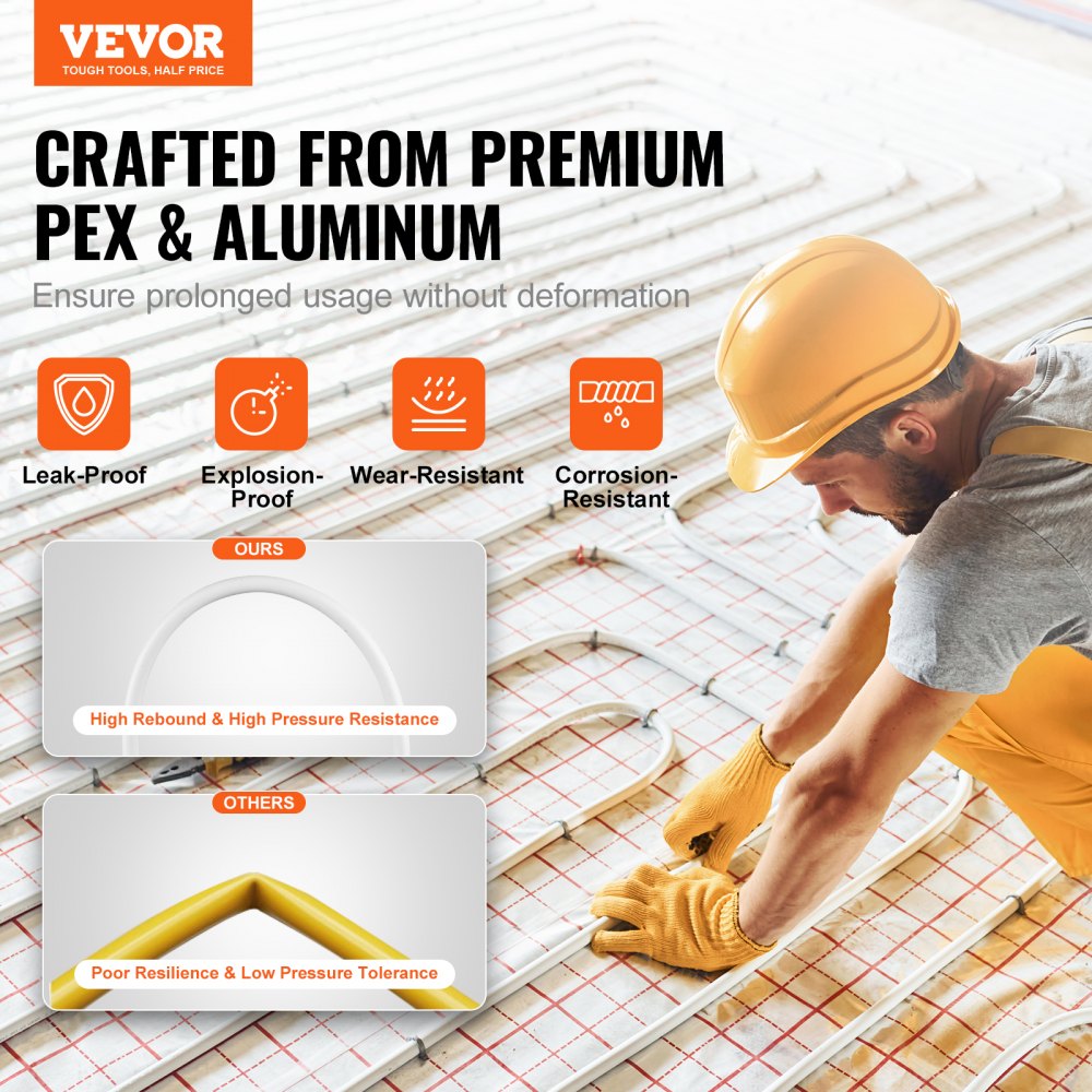 Bostome PEX-AL-PEX pipe in 5/8" diameter, 328ft long, designed for radiant floor heating.
