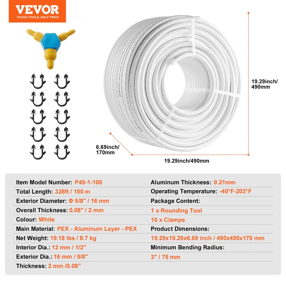 Bostome PEX-AL-PEX pipe in 5/8" diameter, 328ft long, designed for radiant floor heating.