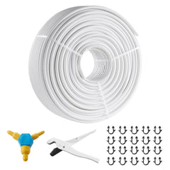656ft coil of 5/8" white PEX-AL-PEX tube with oxygen barrier, plus fittings and clips.