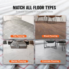 Collage showing PEX-AL-PEX tube compatible with tile, wood, marble, and concrete flooring.