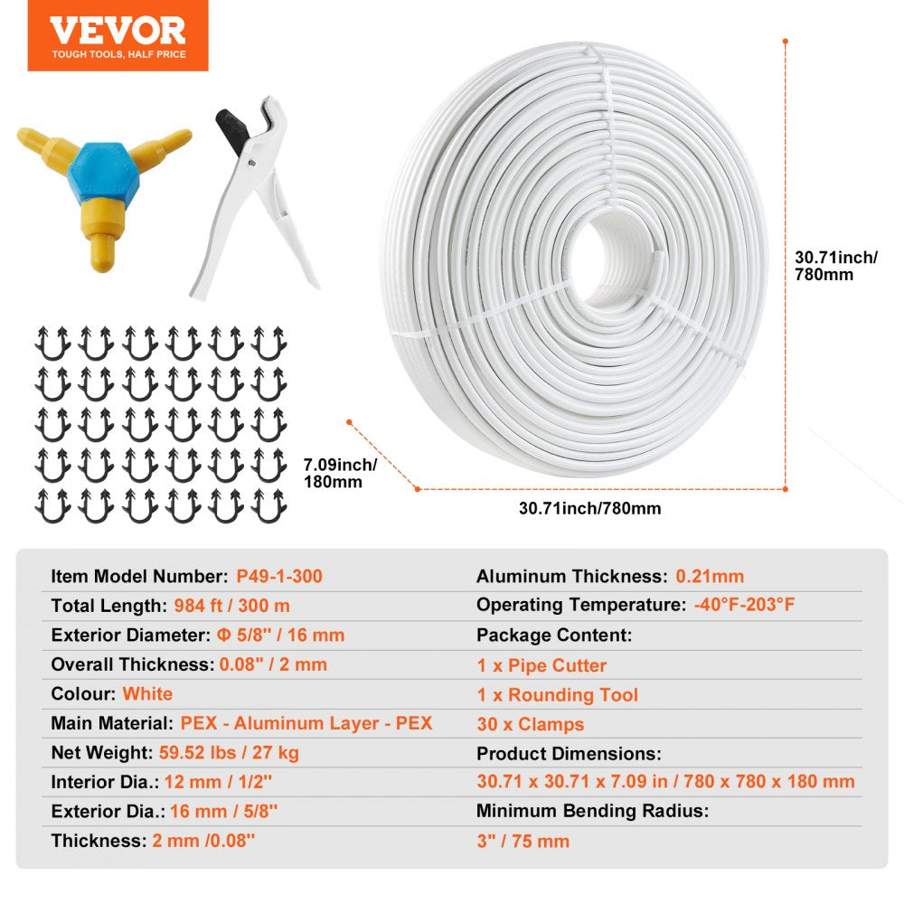 984-foot coil of 5/8-inch PEX-AL-PEX tubing with oxygen barrier and aluminum layer.