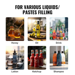 Manual Paste Liquid Filling Machine, 5-50ml Bottle Filler, Adjustable Bottle Filling Machine, Stainless Steel Liquid Filler with Hopper for Milk Water Juice Essential Oil Shampoo Cosmetic Honey