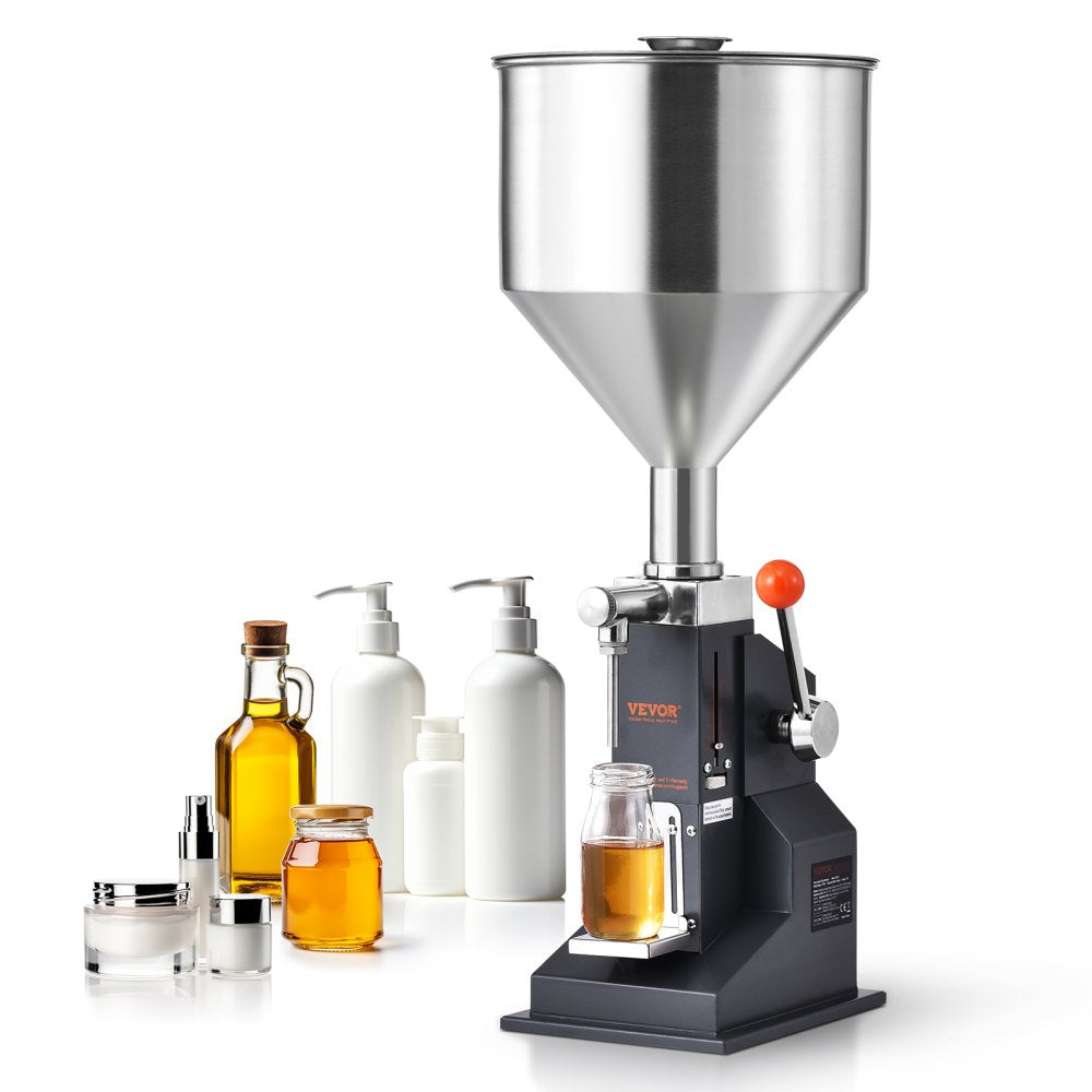 Manual Paste Liquid Filling Machine, 5-50ml Bottle Filler, Adjustable Bottle Filling Machine, Stainless Steel Liquid Filler with Hopper for Milk Water Juice Essential Oil Shampoo Cosmetic Honey