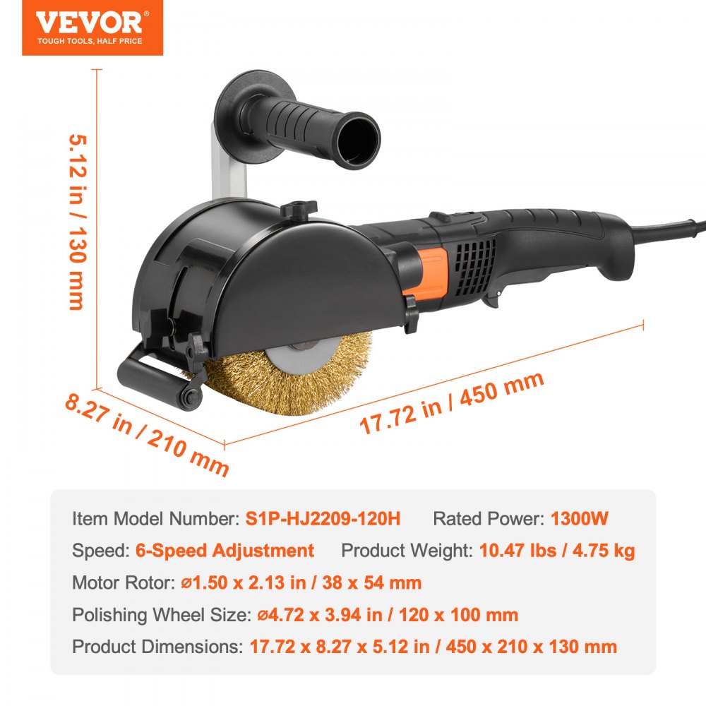 Burnishing Polishing Machine 1300W 6-Speed Electric Metal Polisher Sander
