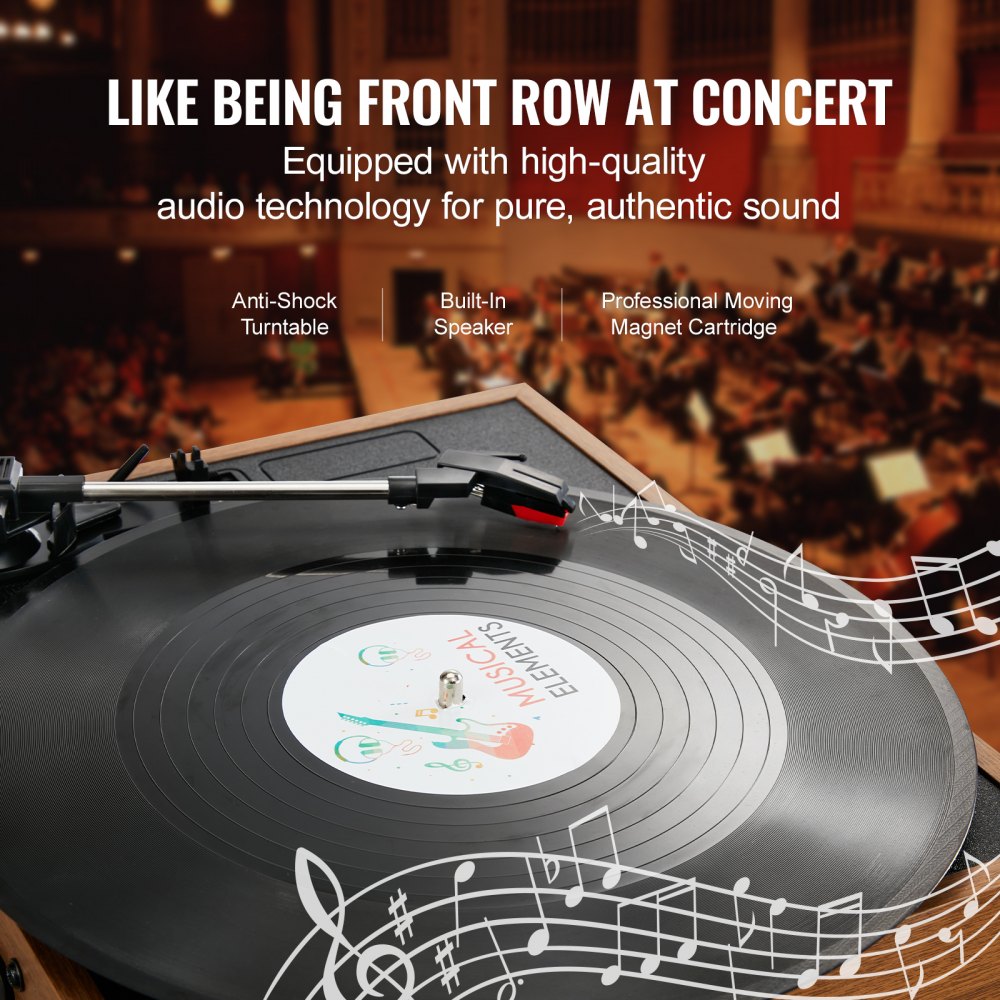 Vinyl Record Player, 3-Speed, Belt Driven Turntable Record Player with Built-in 3W Speaker Magnetic Cartridge, Support 33/45/78 RPM Bluetooth Aux in RCA Output, for 7/10 /12 in Vinyl Records