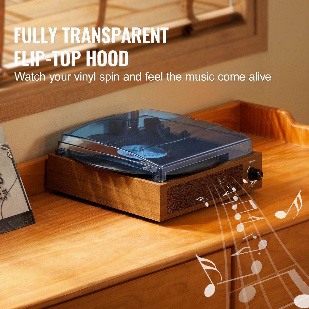 Vinyl Record Player, 3-Speed, Belt Driven Turntable Record Player with Built-in 3W Speaker Magnetic Cartridge, Support 33/45/78 RPM Bluetooth Aux in RCA Output, for 7/10 /12 in Vinyl Records