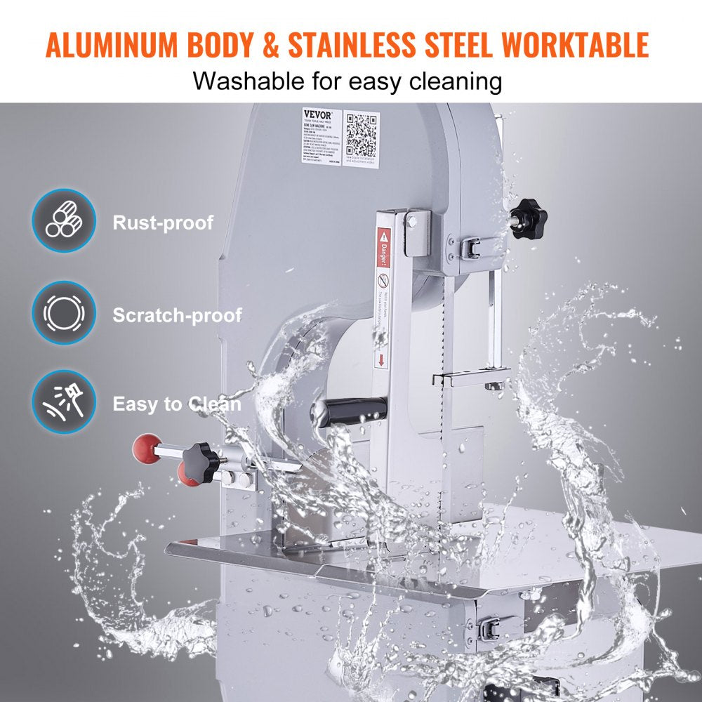 Commercial Electric Meat Bandsaw, 1500W Stainless Steel Vertical Bone Sawing Machine, Workbeach 19.3" x 15", 0.16-7.9 Inch Cutting Thickness, Frozen Meat Cutter with 6 Blades for Rib Pork Beef