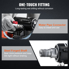 8-inch wet/dry diamond core drill rig with stand, 2500W motor, and robust steel construction.