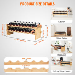 18 Bottle Stackable Modular Wine Rack Bamboo Wood Display Shelf 2-Tier