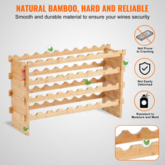 36 Bottle Stackable Modular Wine Rack Bamboo Wood Display Shelf 4-Tier