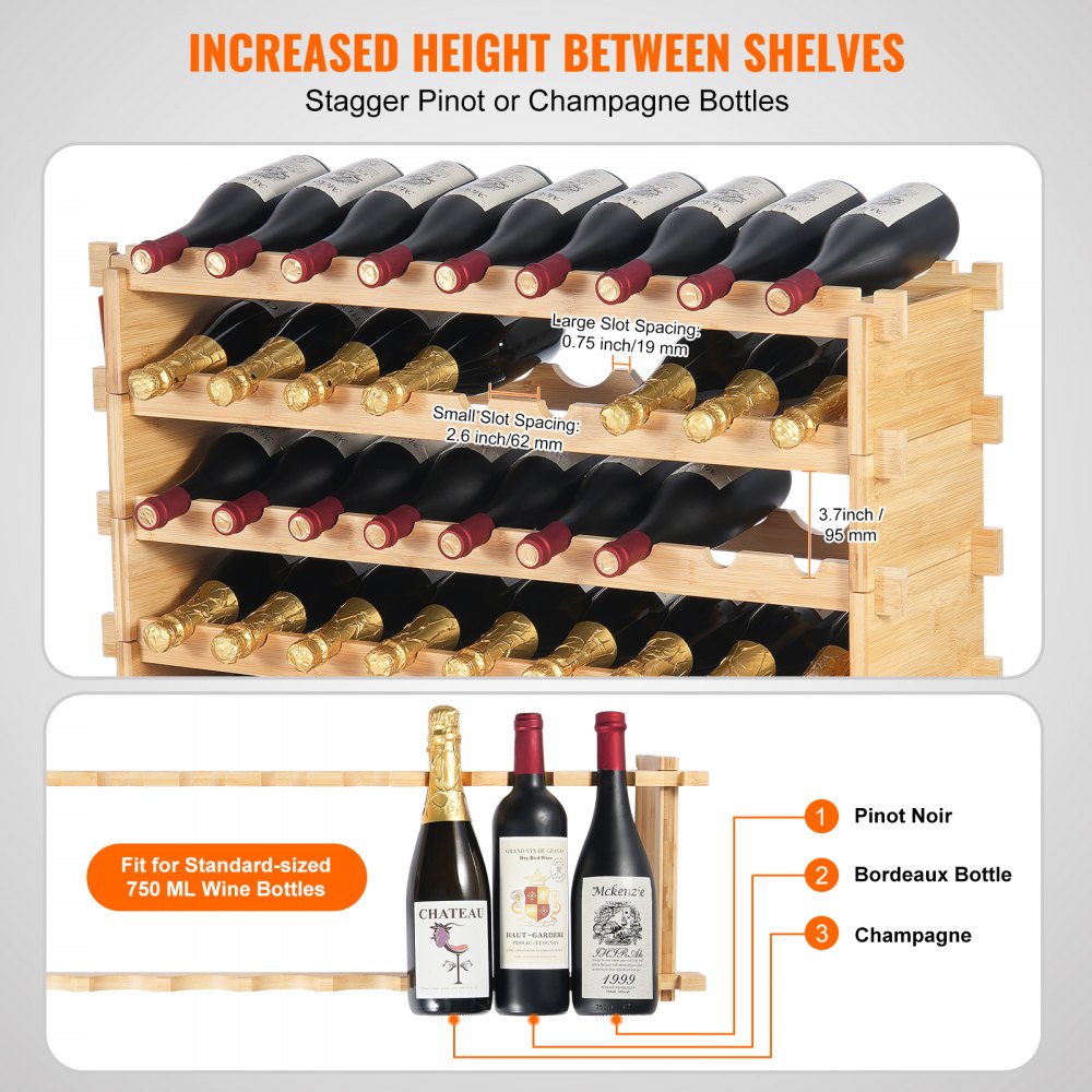 72 Bottle Upgrade Modular Wine Rack Bamboo Wood Display Shelf 8-Tier