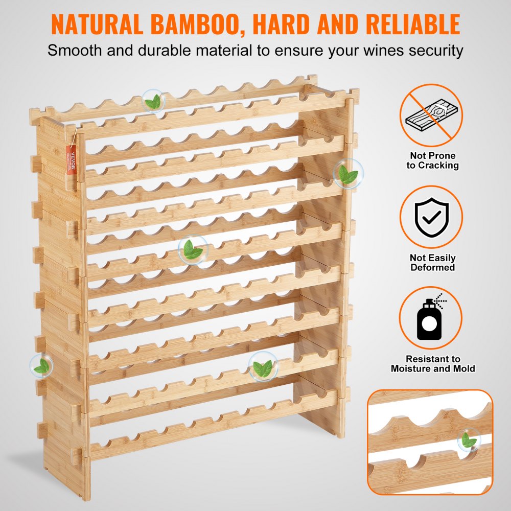 72 Bottle Upgrade Modular Wine Rack Bamboo Wood Display Shelf 8-Tier