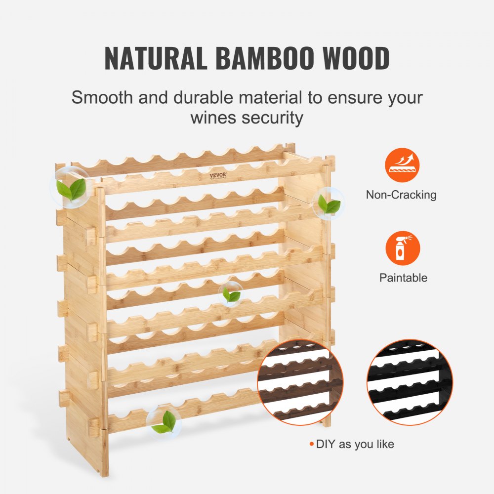 48 Bottle Stackable Modular Wine Rack Bamboo Wood Display Shelf 6-Tier