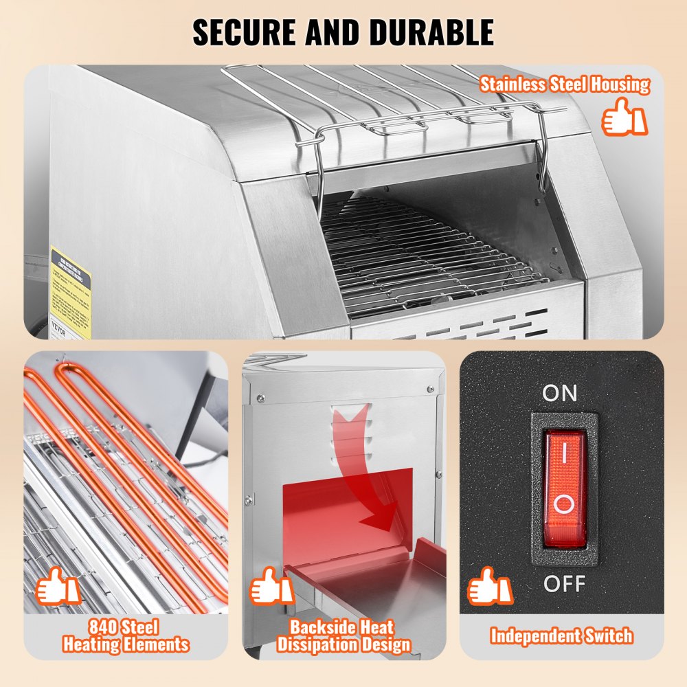 Commercial Conveyor Toaster, 150 Slices/Hour Conveyor Belt Toaster, Heavy Duty Stainless Steel Commercial Toaster Oven, Electric  Restaurant Commercial Toaster for Toast Bun, Bagel, Bread
