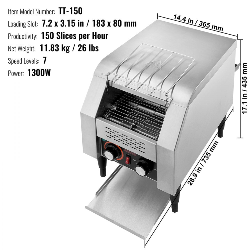 Commercial Conveyor Toaster, 150 Slices/Hour Conveyor Belt Toaster, Heavy Duty Stainless Steel Commercial Toaster Oven, Electric  Restaurant Commercial Toaster for Toast Bun, Bagel, Bread