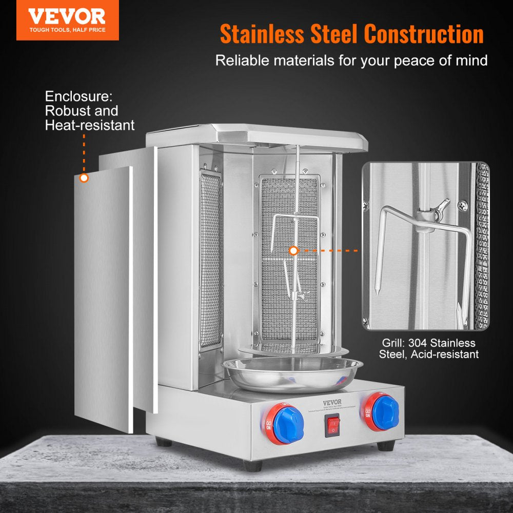 Shawarma Grill Machine, 13 lbs Capacity, Chicken Shawarma Cooker Machine with 2 Burners, Gas Vertical Broiler Gyro Rotisserie Oven Doner Kebab Machine, for Home Restaurant Kitchen Parties