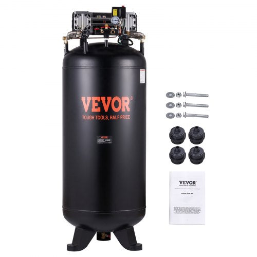 Bostome 80-gallon air compressor with 6.5HP oil-free motor and dual-stage compression.