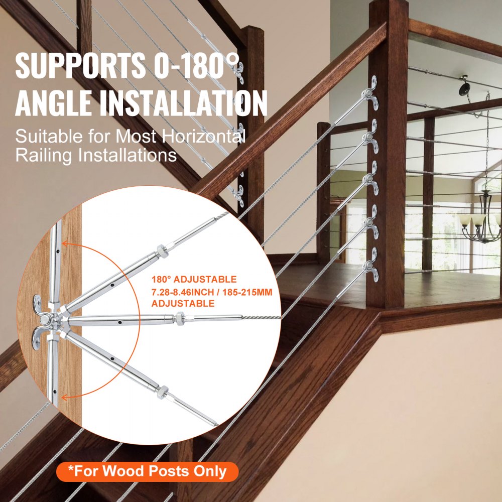 T316 Stainless Steel Adjustable Angle 1/8" Cable Railing Kit/Hardware for Wood Post，Marine Grade for 1/8"Wire Rope,0-180-Degree Angle & Easy Installation, Silver (30 Pack)