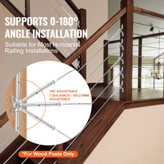 T316 Stainless Steel Adjustable Angle 1/8" Cable Railing Kit/Hardware for Wood Post，Marine Grade for 1/8"Wire Rope,0-180-Degree Angle & Easy Installation, Silver (30 Pack)