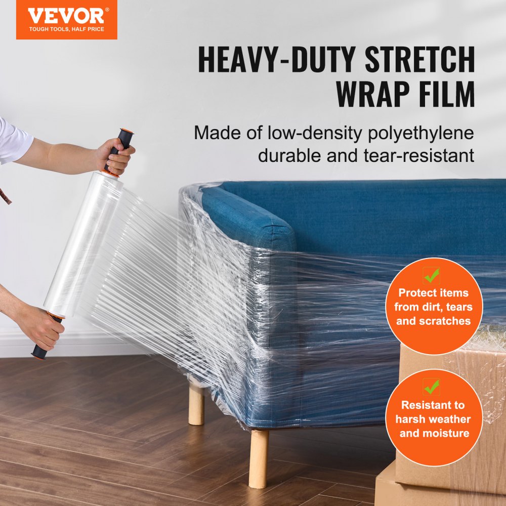 Stretch Film, 15 inches x 1000 feet, 3 Pack, 60 Gauge Industrial Strength Clear Durable Stretch Wrap Roll, Heavy Duty Shrink Film Stretch Wrap with Handles for Pallet Wrapping Shipping Moving