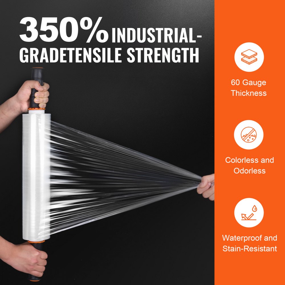 Stretch Film, 15 inches x 1000 feet, 3 Pack, 60 Gauge Industrial Strength Clear Durable Stretch Wrap Roll, Heavy Duty Shrink Film Stretch Wrap with Handles for Pallet Wrapping Shipping Moving