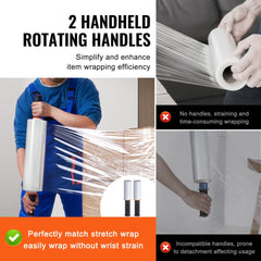 Stretch Film, 15 inches x 1200 feet, 1 Pack, 80 Gauge Industrial Strength Clear Durable Stretch Wrap Roll, Heavy Duty Shrink Film Stretch Wrap with Handles for Pallet Wrapping Shipping Moving