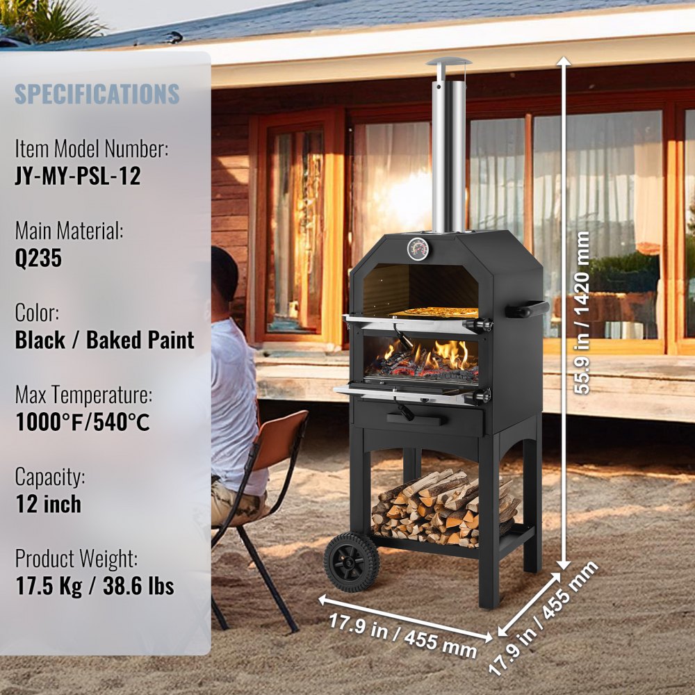 12" Outdoor Pizza Oven Portable Wood Pellet Pizza Oven Baked Paint Camping