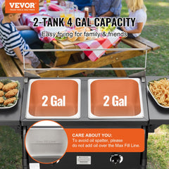 Outdoor Propane Deep Fryer, Double Burners Commercial Fryer, 16 Qt Stainless Steel Cooker with Removable Baskets & Lids & Tanks, Oil Fryer Cart with Thermometer & Regulator, For Outdoor Cooking