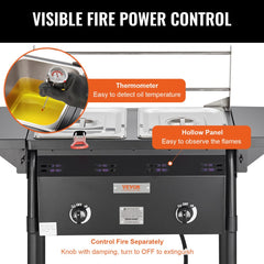 Outdoor Propane Deep Fryer, Double Burners Commercial Fryer, 16 Qt Stainless Steel Cooker with Removable Baskets & Lids & Tanks, Oil Fryer Cart with Thermometer & Regulator, For Outdoor Cooking