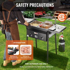Outdoor Propane Deep Fryer, Double Burners Commercial Fryer, 16 Qt Stainless Steel Cooker with Removable Baskets & Lids & Tanks, Oil Fryer Cart with Thermometer & Regulator, For Outdoor Cooking