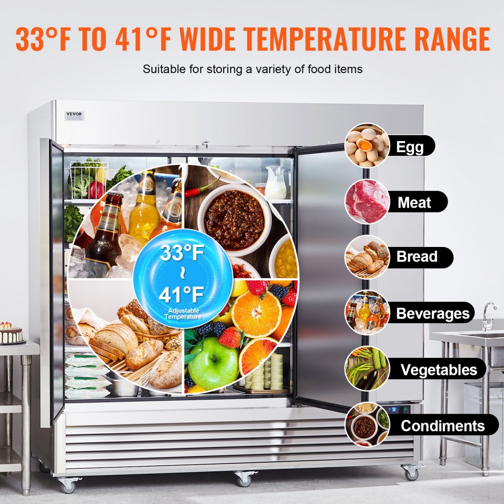 Commercial Refrigerator 60.42 Cu.ft, Reach In 82.5" W Upright Refrigerator 3 Doors, Auto-Defrost Stainless Steel Reach-in Refrigerator & 12 Shelves, 33 to 41℉ Temp Control, LED Light, 4 Wheels