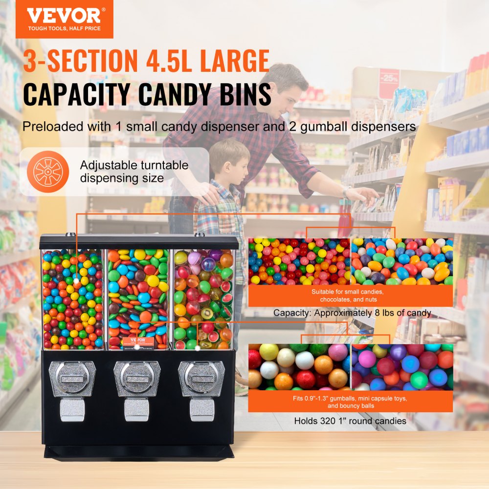 Gumball Machine with Stand Vending Coin Bank Vintage Candy Dispenser Black