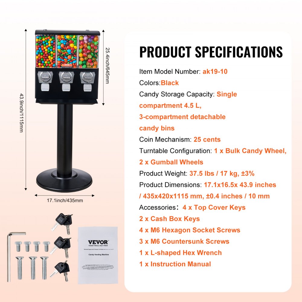 Gumball Machine with Stand Vending Coin Bank Vintage Candy Dispenser Black