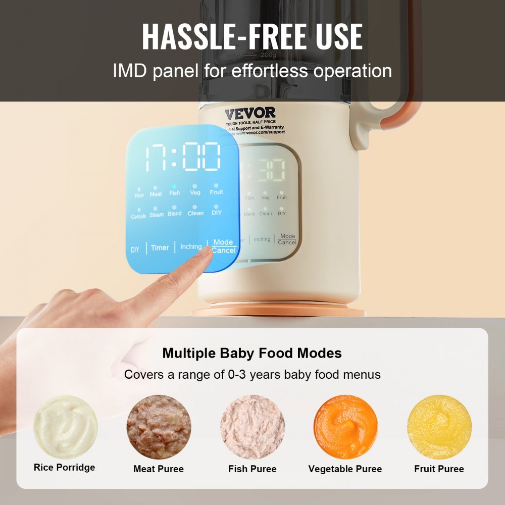 Baby Food Maker, 500W Baby Food Processor with 300 ml Glass Bowl, SUS304 Stainless Steel 4-Blade Baby Food Puree Blender Steamer Grinder for Food, Fruit, Vegetable, Meat