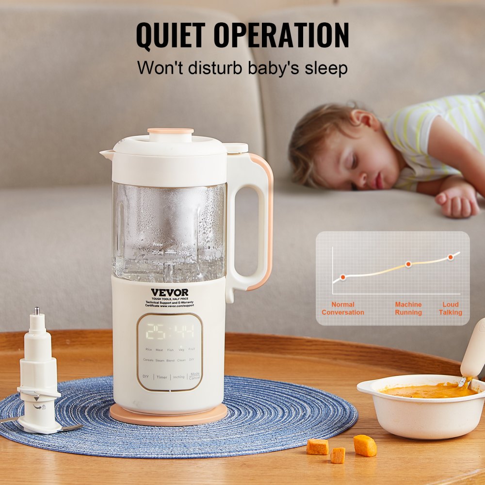 Baby Food Maker, 500W Baby Food Processor with 300 ml Glass Bowl, SUS304 Stainless Steel 4-Blade Baby Food Puree Blender Steamer Grinder for Food, Fruit, Vegetable, Meat