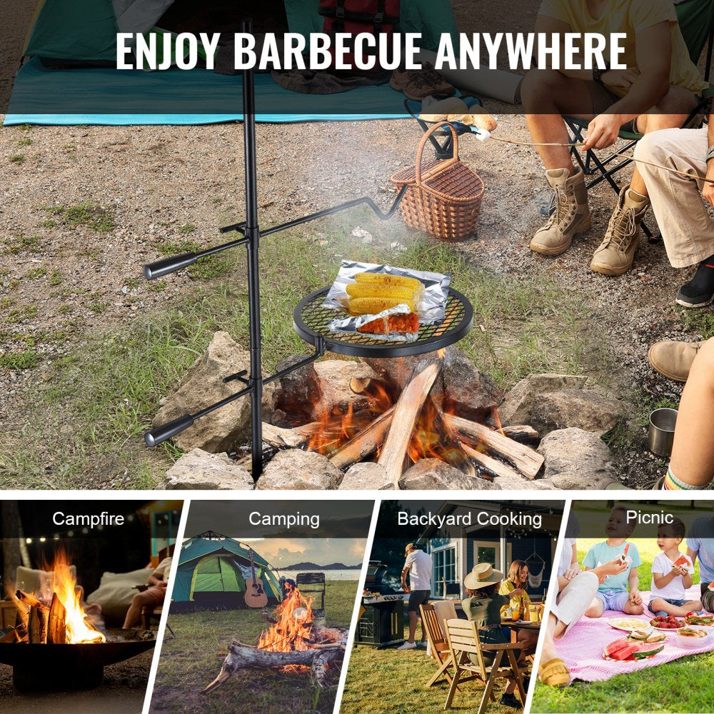 Swivel Campfire Grill, Fire Pit Grill Grate over Fire Pits, Heavy Duty Steel Grill Grates, 360° Adjustable Open Fire Outdoor Cooking Equipment, Portable Camp Fire Racks for Camping Outdoor BBQ