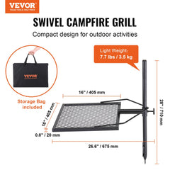 Swivel Campfire Grill, Fire Pit Grill Grate over Fire Pits, Heavy Duty Steel Grill Grates, 360° Adjustable Open Fire Outdoor Cooking Equipment, Portable Camp Fire Racks for Camping Outdoor BBQ