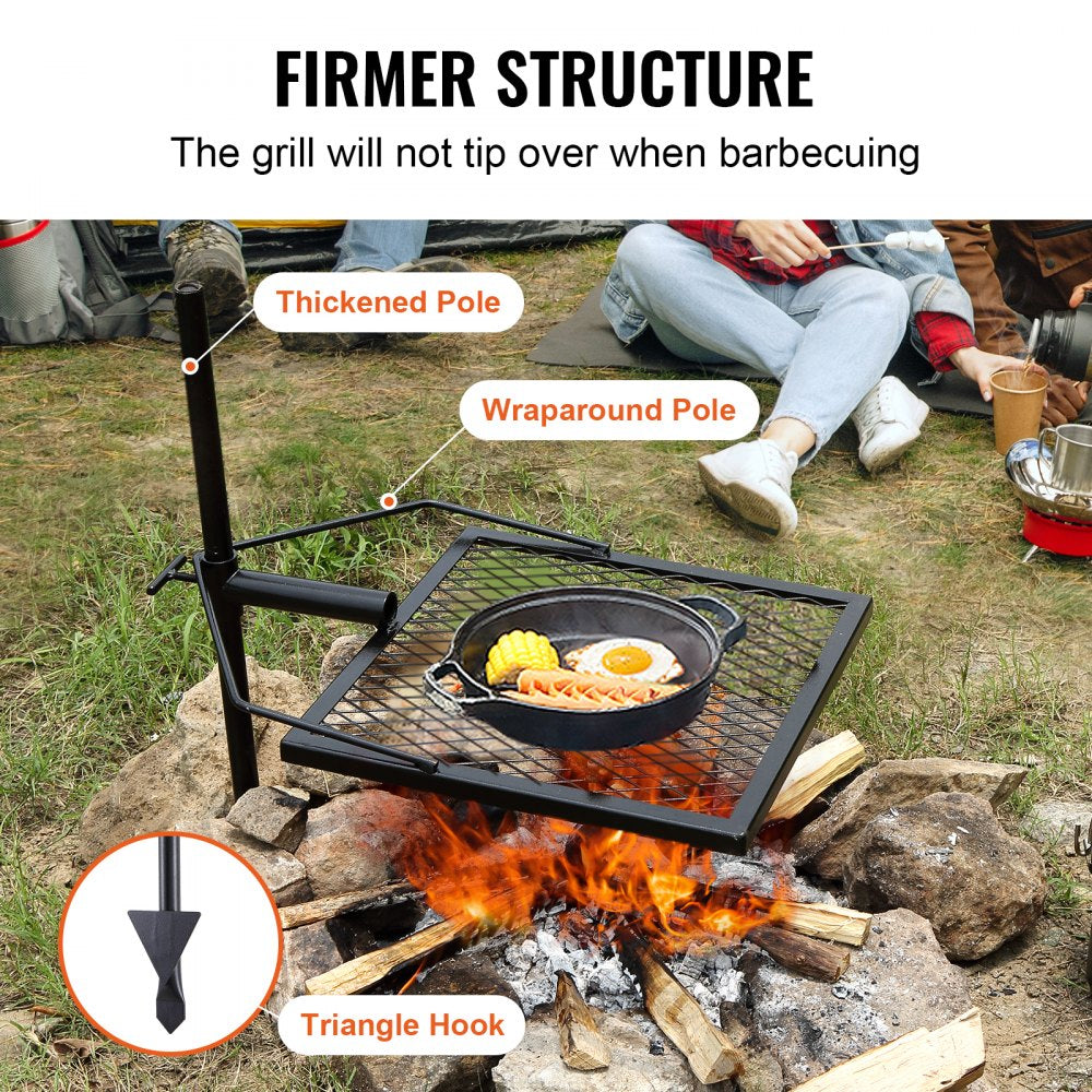 Swivel Campfire Grill, Fire Pit Grill Grate over Fire Pits, Heavy Duty Steel Grill Grates, 360° Adjustable Open Fire Outdoor Cooking Equipment, Portable Camp Fire Racks for Camping Outdoor BBQ