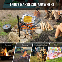 Swivel Campfire Grill, Fire Pit Grill Grate over Fire Pits, Heavy Duty Steel Grill Grates, 360° Adjustable Open Fire Outdoor Cooking Equipment, Portable Camp Fire Racks for Camping Outdoor BBQ