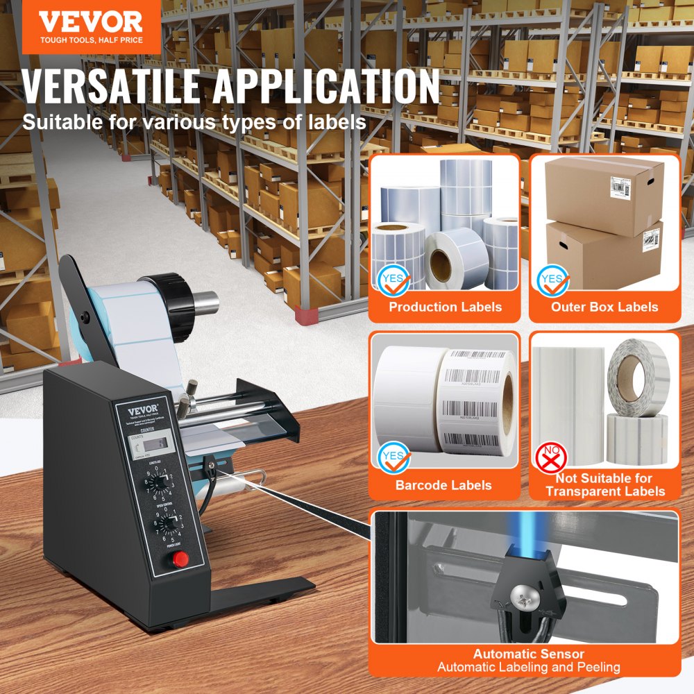 Automatic Label Dispenser, Width 0.6"-4.9"/15-125 mm, Length 0.1"-5.9"/3-150 mm, Automatic Label Stripper Label Separating Machine, Speed Adjustable Label Applicator, Auto Counting 0-999999