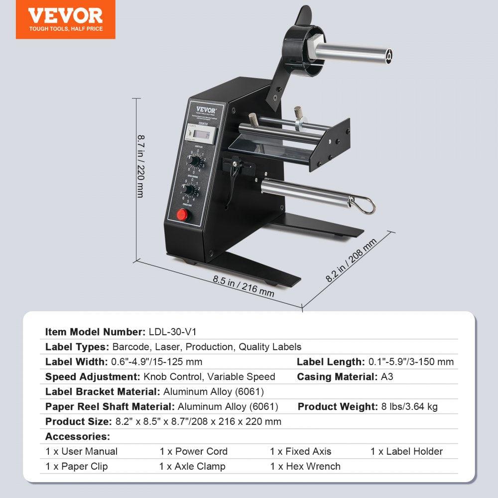 Automatic Label Dispenser, Width 0.6"-4.9"/15-125 mm, Length 0.1"-5.9"/3-150 mm, Automatic Label Stripper Label Separating Machine, Speed Adjustable Label Applicator, Auto Counting 0-999999