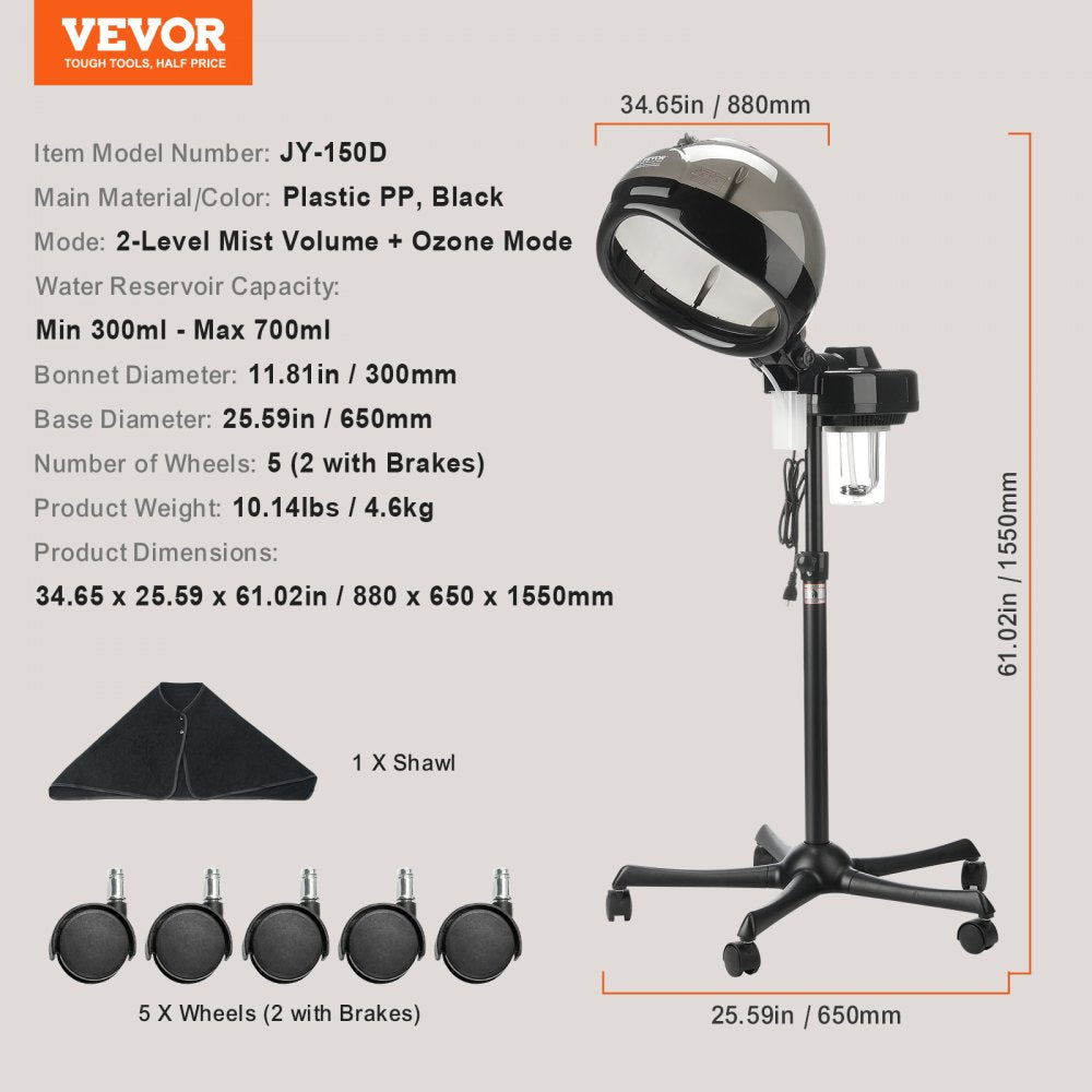 Professional Hair Steamer 11.81-inch Hooded Ionic Hair Steamer with 2 Mode