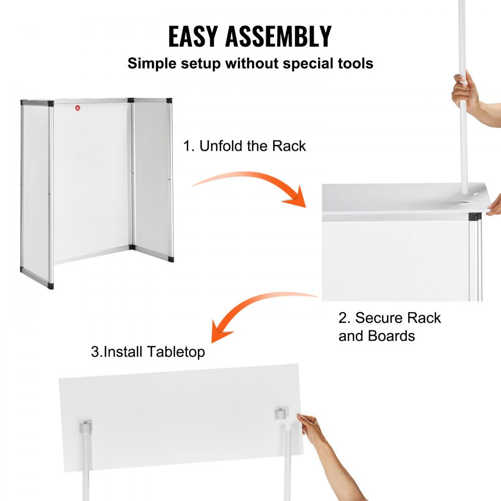 Promotion Counter Table, Portable Tradeshow Podium Table, 30.91" x 14.96" x 71.46", Display Exhibition Counter Stand Booth Fair with Wall, Pop Up Podium with Storage Rack/Carrying Bag