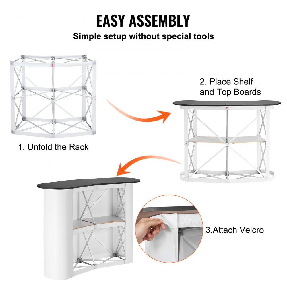 Portable Tradeshow Podium Table, 51.18" x 18.31" x 37.4", Display Exhibition Counter Stand Booth Fair with Wall, Foldable Promotion Retail Bar Table Pop Up Podium with Storage Rack, Carrying Bag