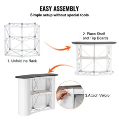 Portable Tradeshow Podium Table, 51.18" x 18.31" x 37.4", Display Exhibition Counter Stand Booth Fair with Wall, Foldable Promotion Retail Bar Table Pop Up Podium with Storage Rack, Carrying Bag