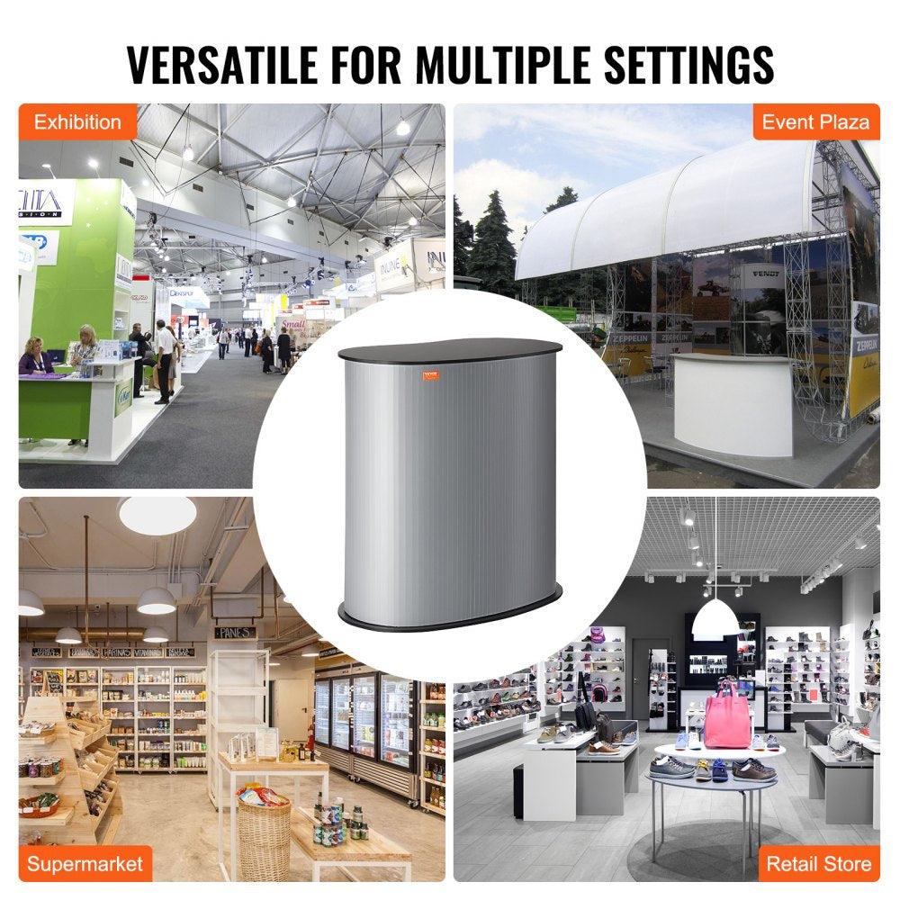 Portable Tradeshow Podium Table, 35.43" x 19.29" x 37.01", Display Exhibition Counter Stand Booth Fair with Wall, Foldable Promotion Retail Bar Table Pop Up Podium Counter with Carrying Bag