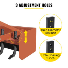 5pcs Box Blade Shank, 16`` Scarifier Shank, 3 Holes Box Scraper Shank, Ripper Shank with Removable Tapered Teeth and Pins, Adjustable Shanks Assembly for Replacement, Digging, Plowing