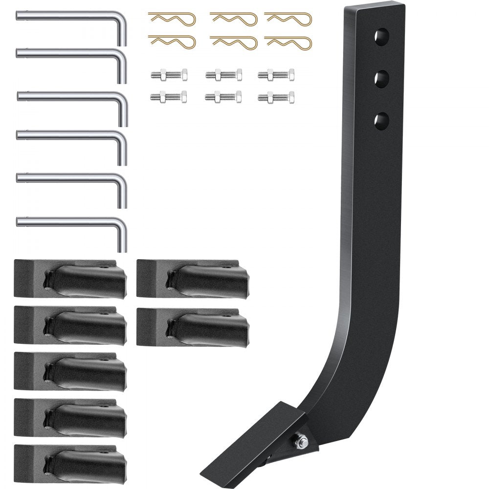 Bostome 16" scarifier shank with three holes, teeth, and mounting hardware for tractors.