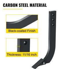 Black-coated carbon steel scarifier shank with three holes and removable teeth for tractors